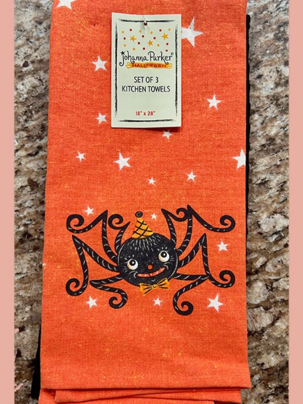 🎃 RARE Johanna Parker Halloween Kitchen Towels Set of 3 - Black Cat & Spider 🕷